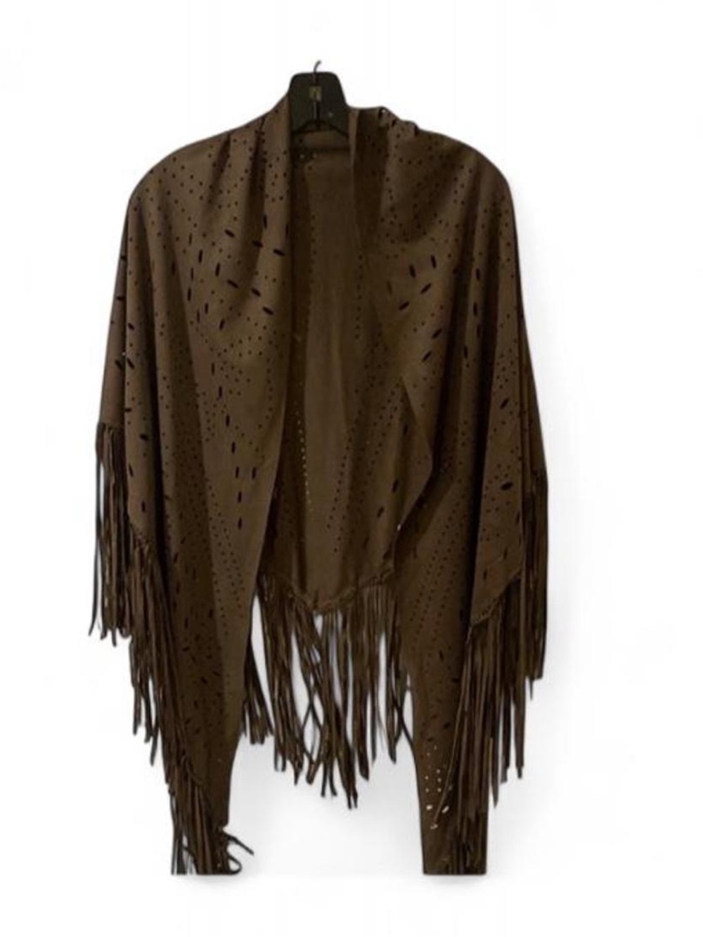 NWT Chicos Brown Fringe Dye Cut Shawl Cardigan OS